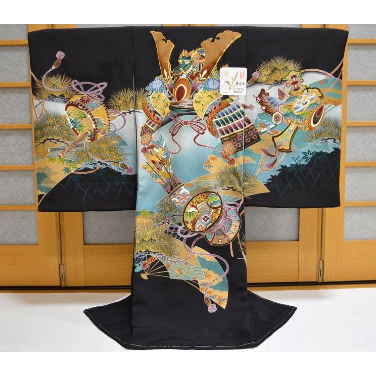 お宮参り 着物 男 正絹初着 男の子産着 祝着 兜 刺繍 古典 黒地