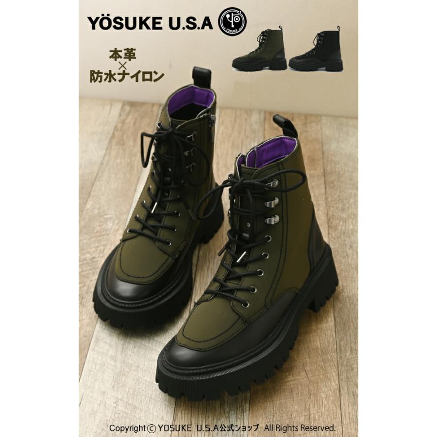 ヨースケ YOSUKE レースアップブーツ レディース ショート 撥水ナイロン×本革 歩きやすい 5cm ヒール｜yosukeusa｜02