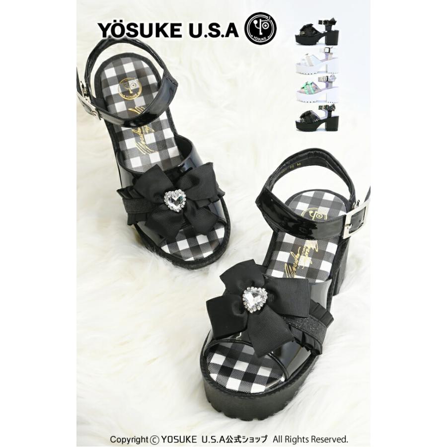 YOSUKE（ヨースケ） 厚底サンダル レディース ビジュー付きリボン