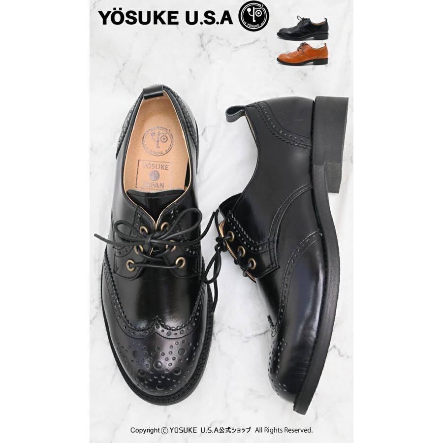 美品 ヨースケ YOSUKE ウイングチップ レースアップブーツ ブラック 本革ウイングチップレースアップシューズ （ブラック） -YOSUKE