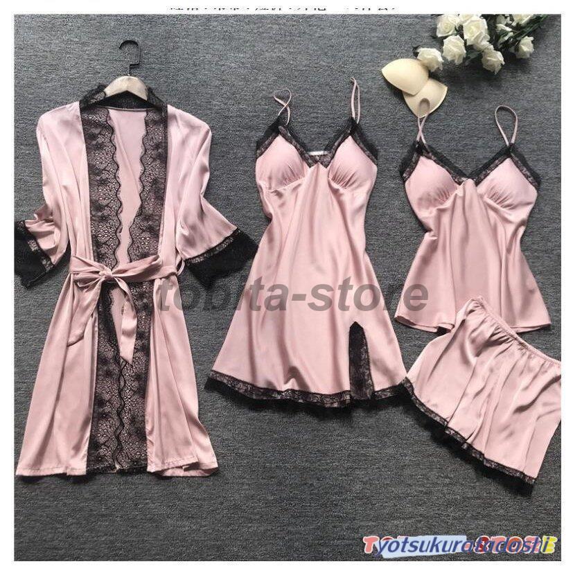 パジャマレディース レース 春夏秋 ルームウェア 4点セット 部屋着