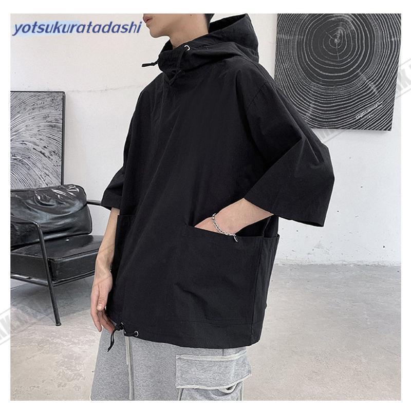 半袖パーカー メンズ 半袖 切り替え フード付き アメカジ 薄手