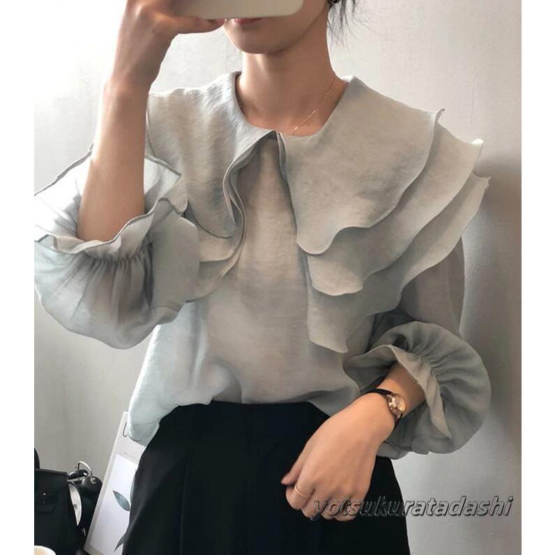 ブラウス ボリューム袖 レディース 長袖 秋 春 夏 トップス シャツ レディース 長袖 ケープ襟 きれいめ オフィスカジュアル 春夏 フリル 透け感 ブラウス ボリューム袖 レディース 長袖 秋 春 夏 トップス