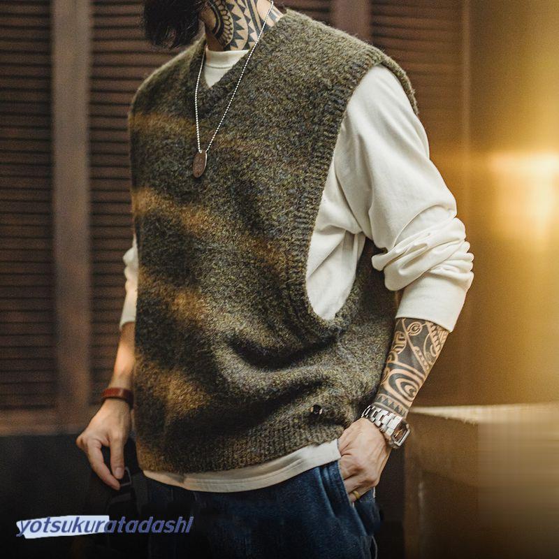 ニットベスト メンズ Vネック ウール混 大きいサイズ おしゃれ 起毛感