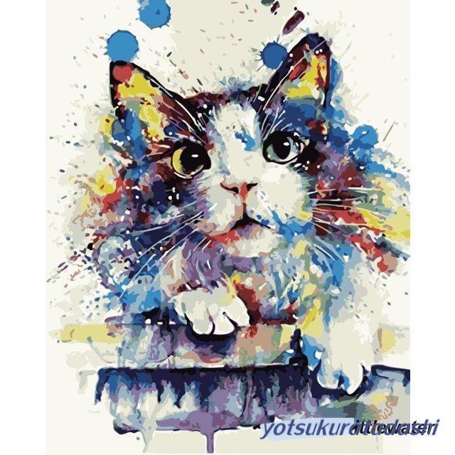 数字油絵 塗り絵 キット 猫 子猫 カラフル フレーム付き ナンバー