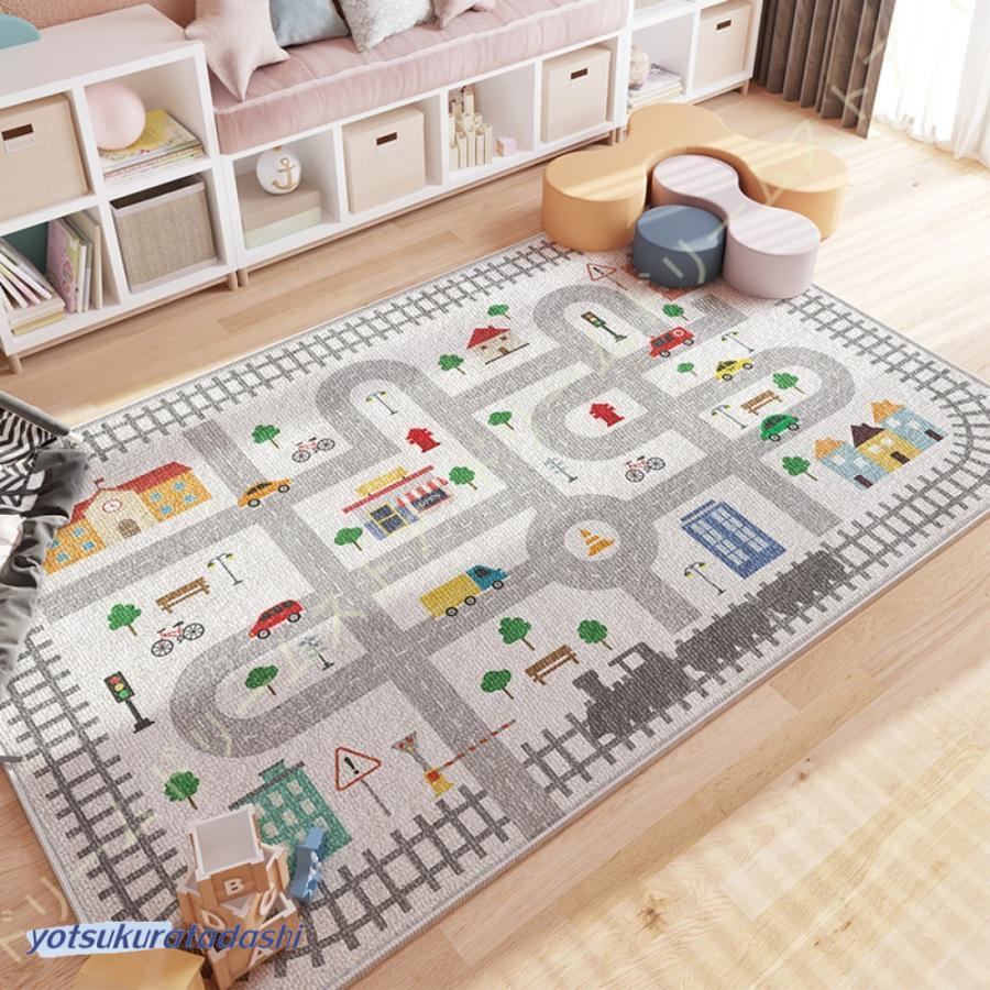子供部屋用北欧風カーペット インスタ映えする北欧風でお洒落♪洗濯機で洗えるモノトーンキッズラグ