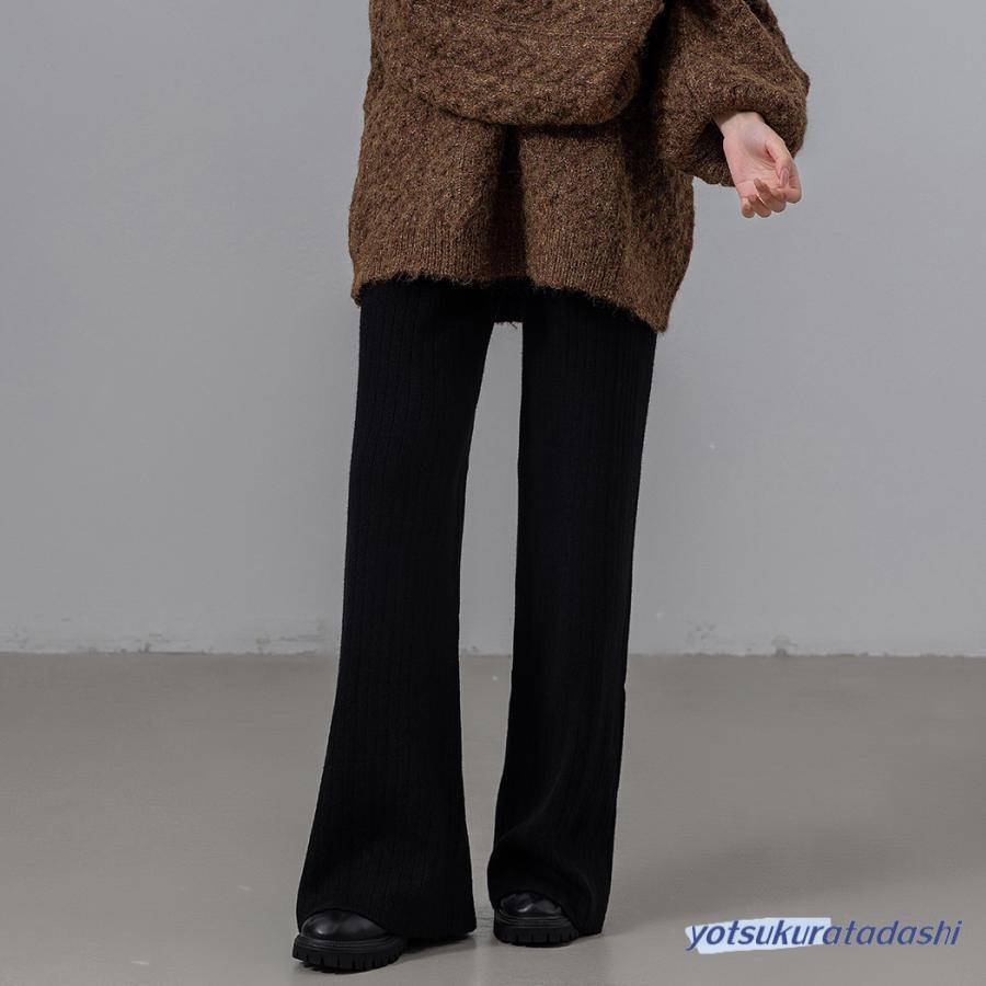 ニット フレア リブ パンツ ワイドパンツ レディース ボトムス