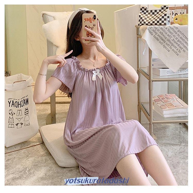 パッド付き ルームウェア ワンピース 夏 可愛い カップ付き