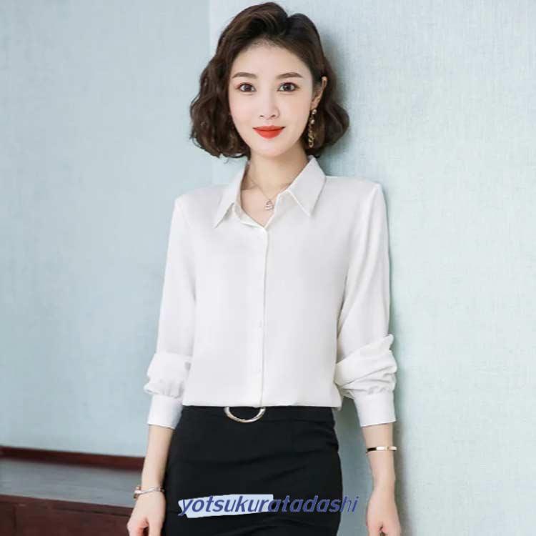 サテン ブラウス シャツ レディース 長袖 サテンシャツ 光沢 前