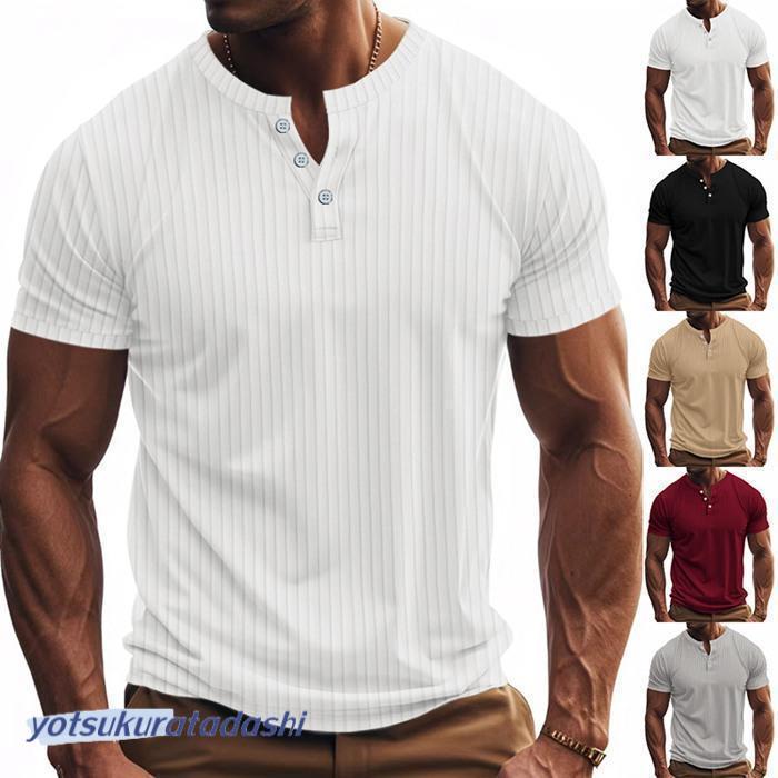 【定価2.3万】Public Dripゴルフウェア ヘンリーネックシャツ 半袖 爆買 半袖 Tシャツ ヘンリーネック メンズ ボタン 無地 通勤 ゴルフ