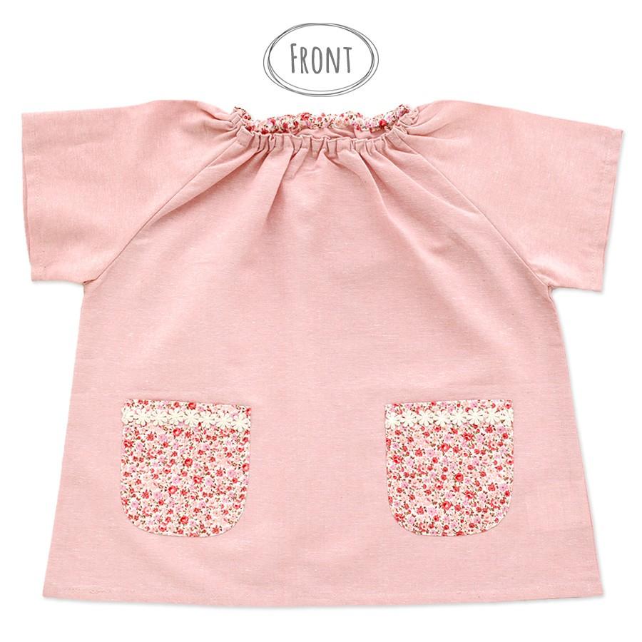 スモック 半袖 小花柄 ポケット ピンク サックス パープル kukka 90