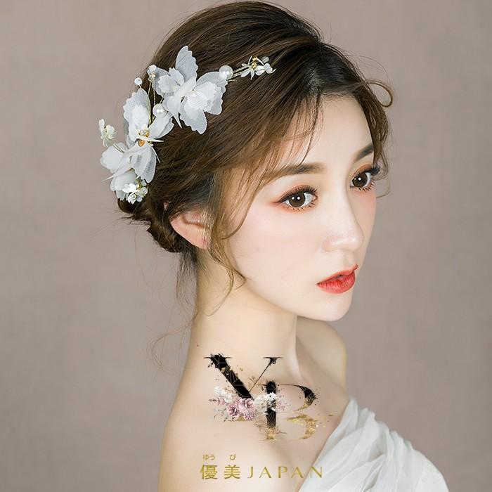 ヘッドドレス リーフ ウェディング ヘアアクセサリー リボン カチューシャ チュール 髪飾り 手作り 大人式 花 フラワー 白 ヘアピン 卒業式 ３点セット 送料無料 fs028 優美japan 通販 Yahoo ショッピング