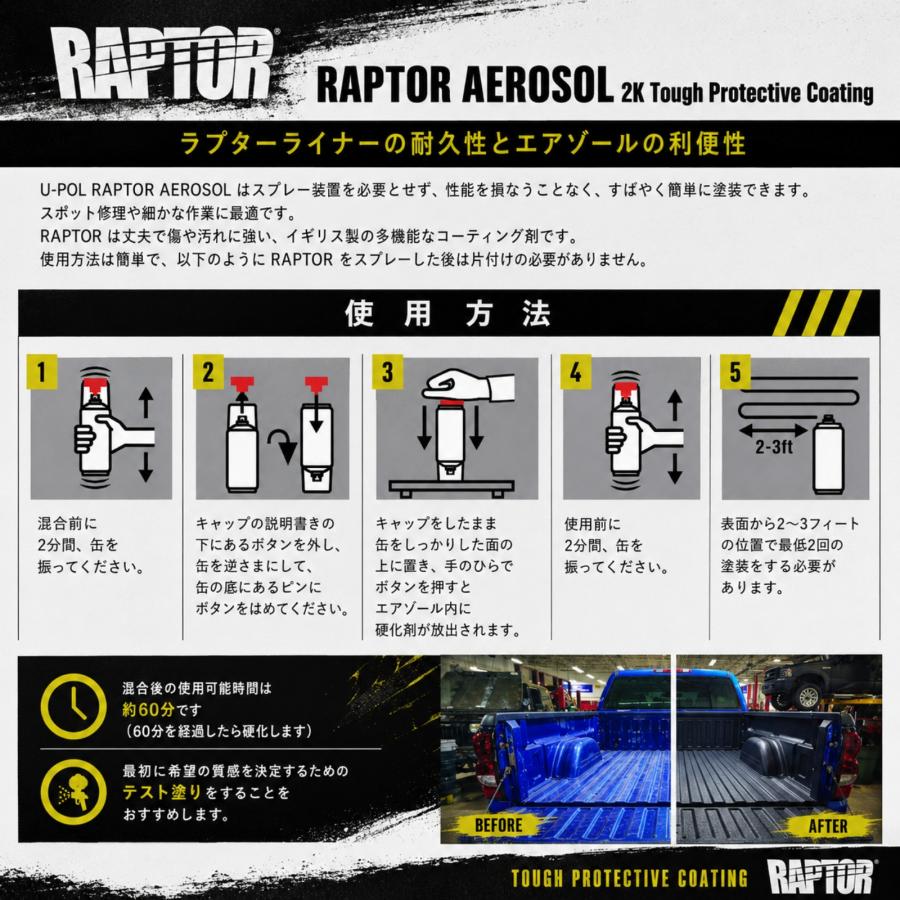 塗料】ラプターライナー塗料 2液型缶スプレー400ml ブラック （2K