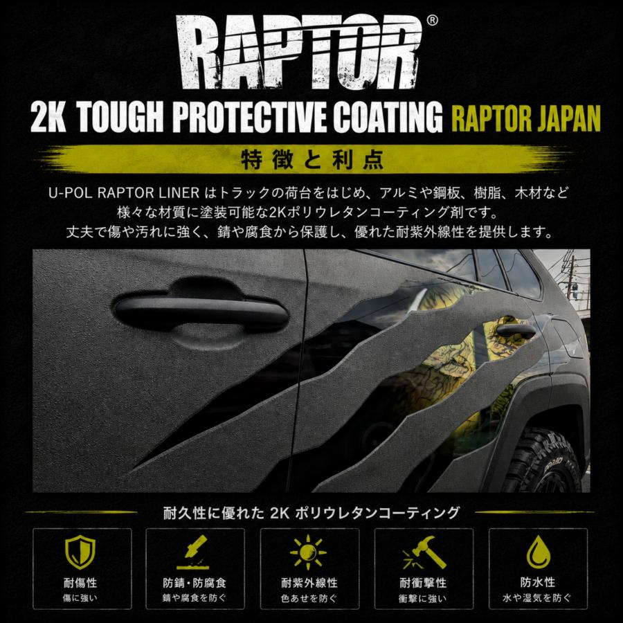 ラプターライナー　ブラック　1L 3本　塗料　チッピング 塗料＆硬化剤］ラプターライナー塗料 ブラック1Lセット 頑丈・傷が付き