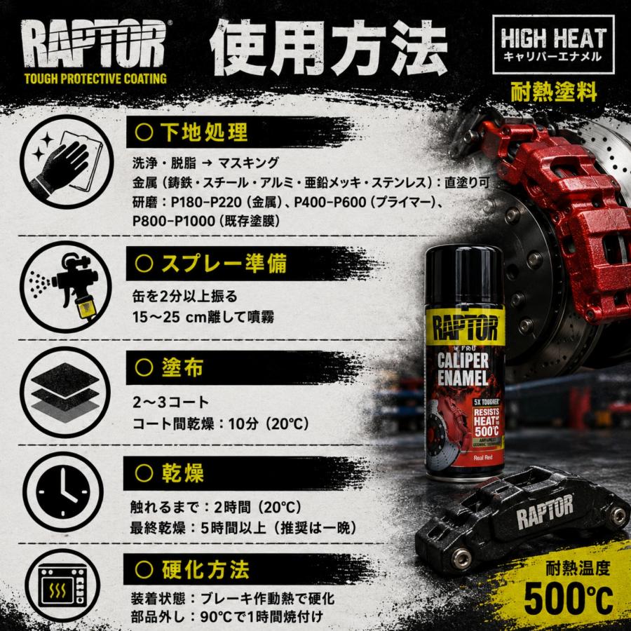 塗料】ラプターライナー耐熱塗料 キャリパーエナメル 500℃（サテン