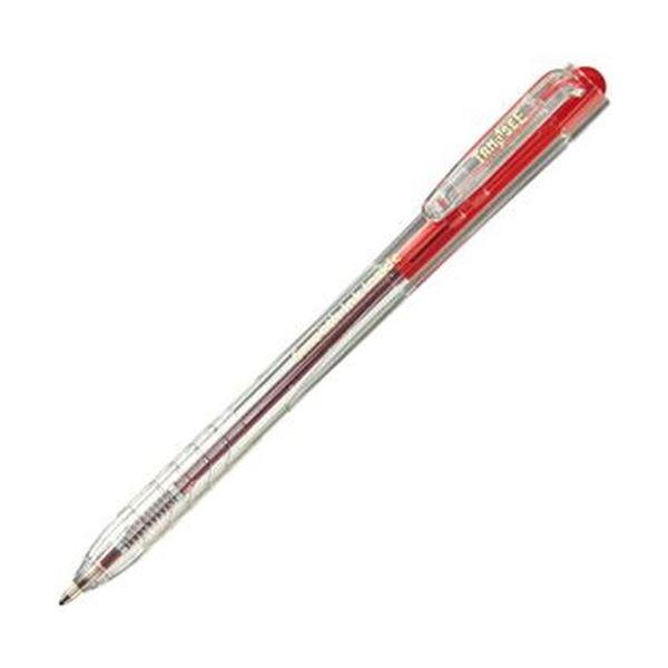 【美品】 （まとめ）TANOSEE ノック式なめらかインク油性ボールペン 0.7mm 赤（軸色：クリア）1パック（10本）〔×50セット〕 万年筆