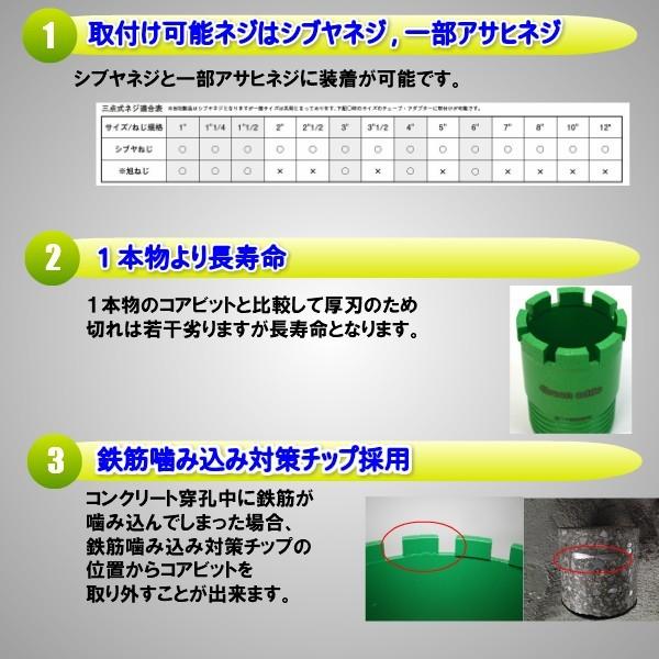 Green edge 三点式 ダイヤモンドコアビット 4インチ(110.0mm Green edge 三点式 ダイヤモンドコアビット 4インチ(110.0mm