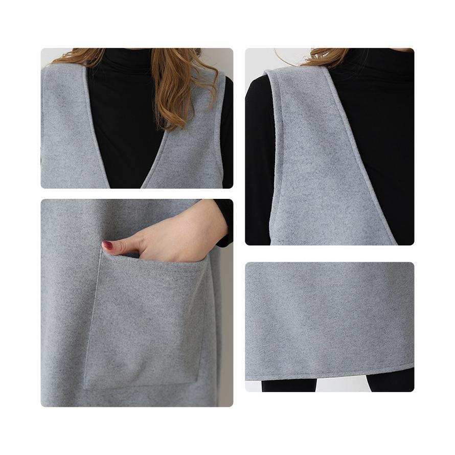 ワンピース ジャンバースカート Vネック ショート丈＆ロング丈 ポケット付き レイヤード 重ね着 韓国ファッション おしゃれ |  | 02