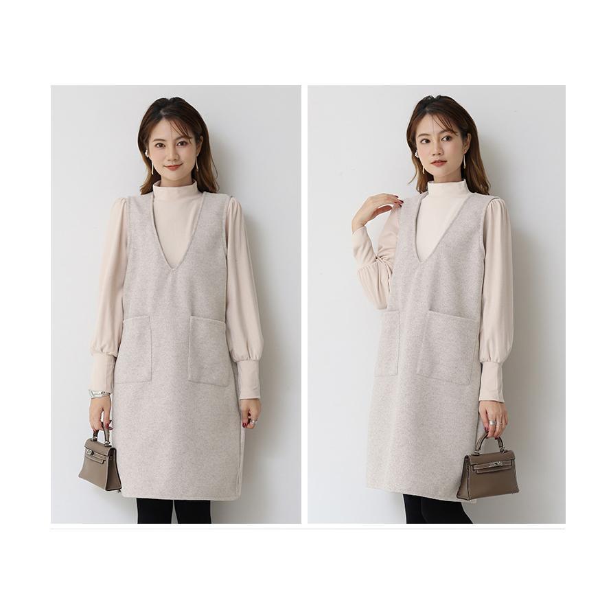 ワンピース ジャンバースカート Vネック ショート丈＆ロング丈 ポケット付き レイヤード 重ね着 韓国ファッション おしゃれ |  | 07