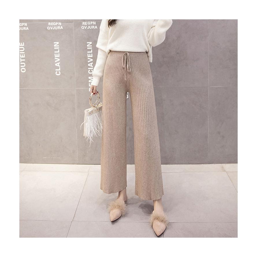 リブニットワイドパンツ ニットパンツ 秋 春 レディース ウエストゴム きれいめ 大人可愛い 韓国 おしゃれ シンプル 無地 冬 リブ ワイドパンツ |  | 03