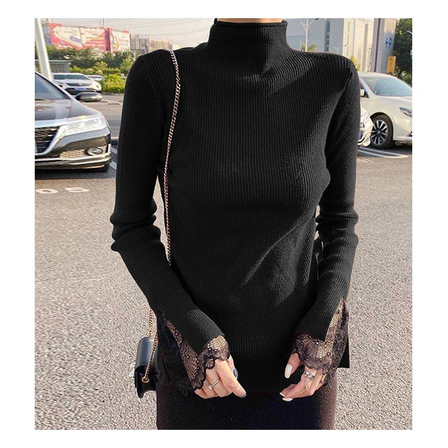 リブニットタートルネック 袖レース トップス レディース リブニット ハイネック レイヤード 長袖 重ね着 韓国ファッション おしゃれ |  | 06