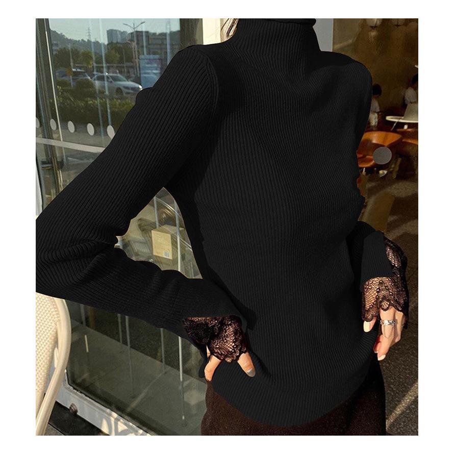 リブニットタートルネック 袖レース トップス レディース リブニット ハイネック レイヤード 長袖 重ね着 韓国ファッション おしゃれ |  | 07