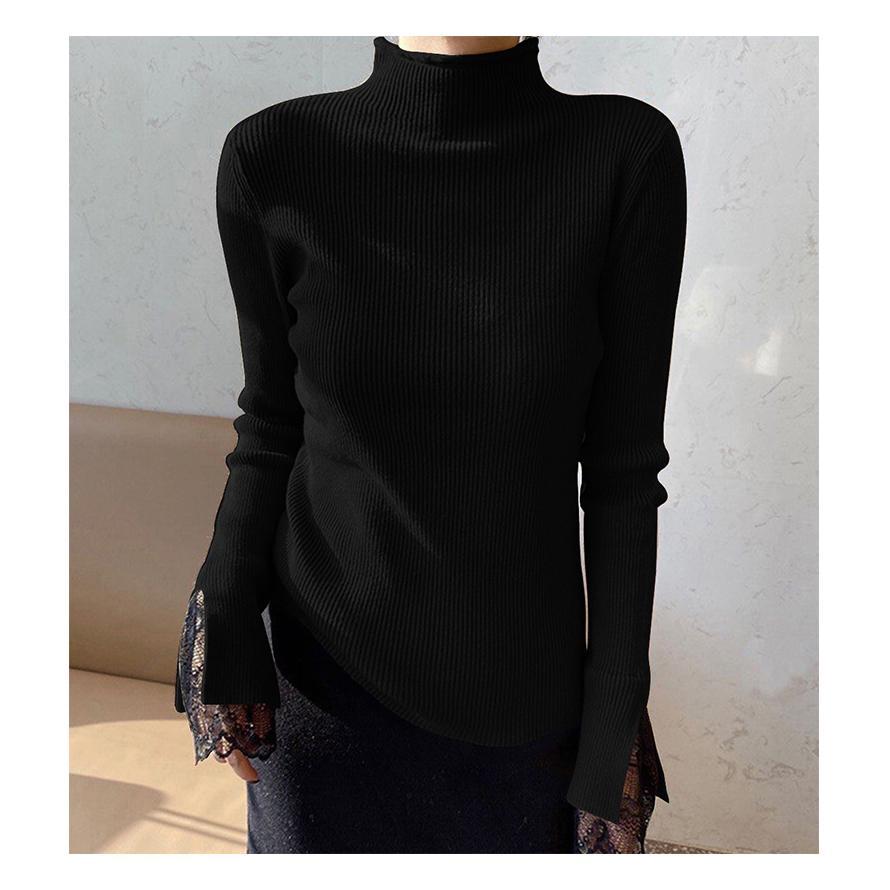 リブニットタートルネック 袖レース トップス レディース リブニット ハイネック レイヤード 長袖 重ね着 韓国ファッション おしゃれ |  | 09