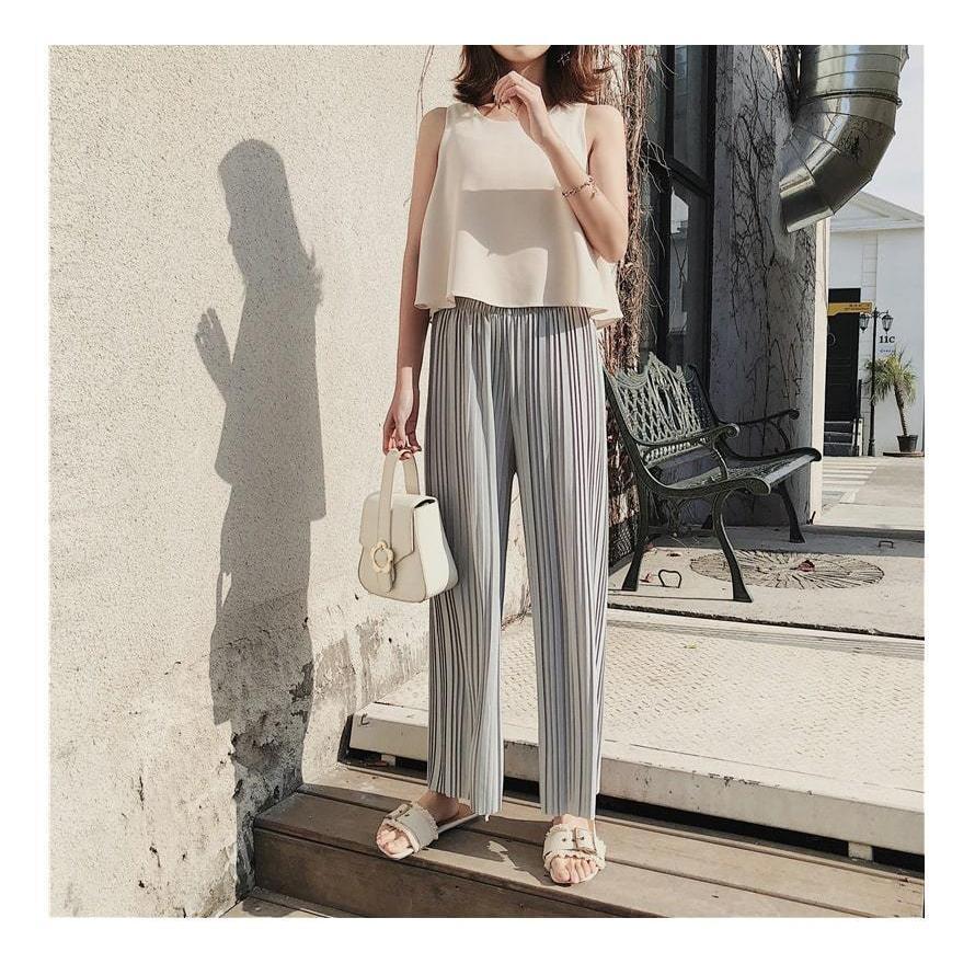 プリーツ ワイドパンツ 夏 プリーツパンツ レディース ウエストゴム きれいめ 大人可愛い 韓国 おしゃれ シンプル 無地 |  | 06