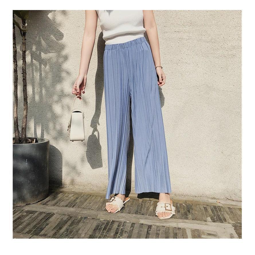 プリーツ ワイドパンツ 夏 プリーツパンツ レディース ウエストゴム きれいめ 大人可愛い 韓国 おしゃれ シンプル 無地 |  | 09