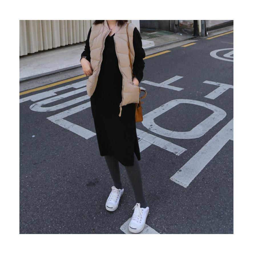 ニットロングワンピース 長袖  ロング丈 ゆったり Vネック シンプル 重ね着 デイリー 韓国ファッション おしゃれ 秋冬コーデ |  | 09