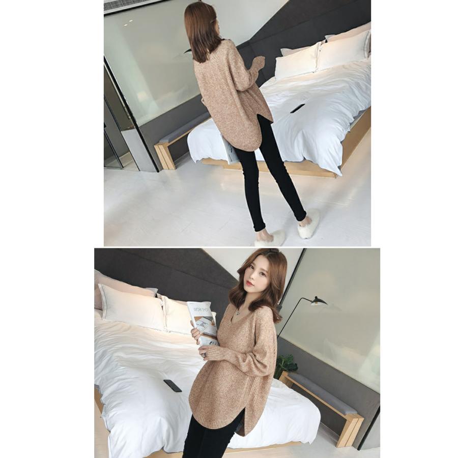 Vネックロングニット トップス 長袖 お尻丈 上品 Vネック 体型カバー シンプル 重ね着 デイリー 韓国ファッション おしゃれ 秋冬コーデ |  | 11