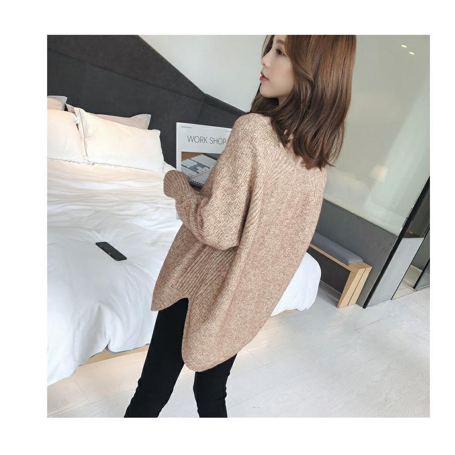 Vネックロングニット トップス 長袖 お尻丈 上品 Vネック 体型カバー シンプル 重ね着 デイリー 韓国ファッション おしゃれ 秋冬コーデ |  | 03