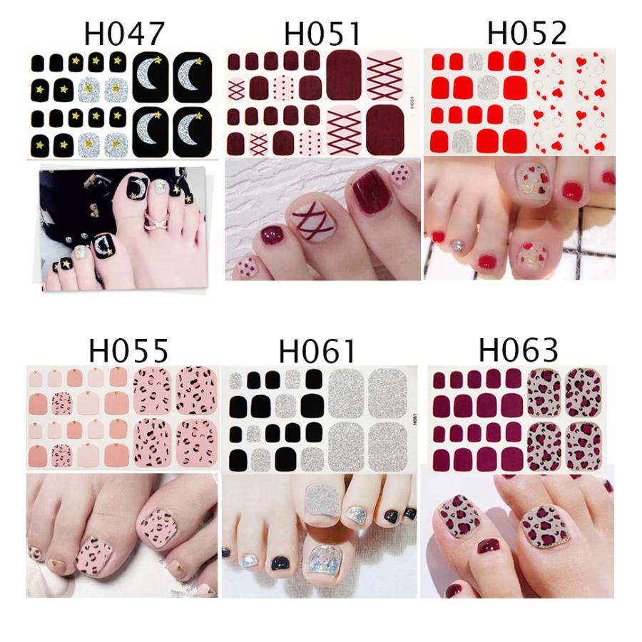 フットネイルシール 2+2 フルカバー 貼るだけ 簡単 無地 ラメ ハート ネイルアート セルフネイル ペディネイル 韓国風 ネイルシール 脚 |  | 05