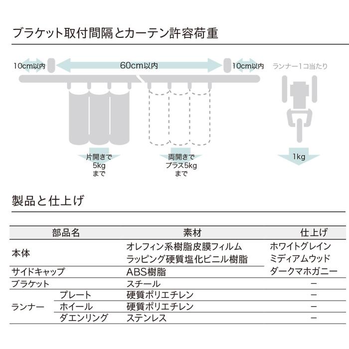 トーソー カーテンレール 一体型 カーテンボックス サイズオーダーOK 横幅 101cm〜150cm 以内 ダブル サイドキャップセット ファセット｜youai｜06