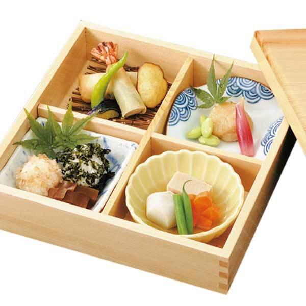 お得，豊富な】 檜 ミニ松花堂弁当 仕切付 20.5x20.5xH4.8cm