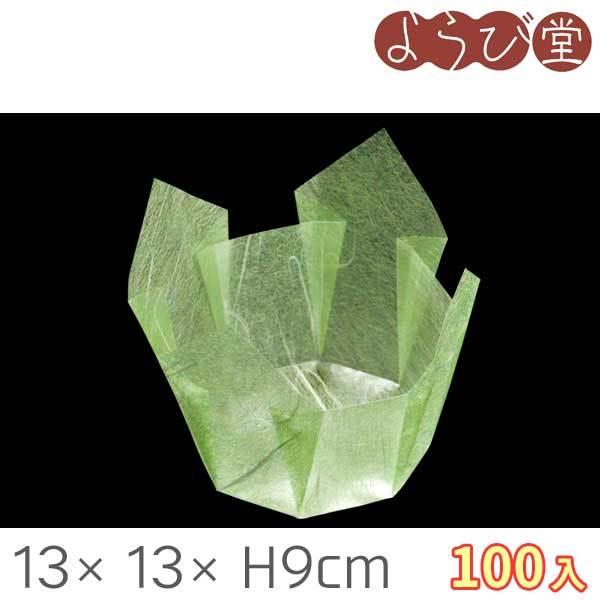 両面 OP 繊細さ入 大 若草雲竜 100枚入 13x13xH9珊 おかずカップ-弁当箱、水筒