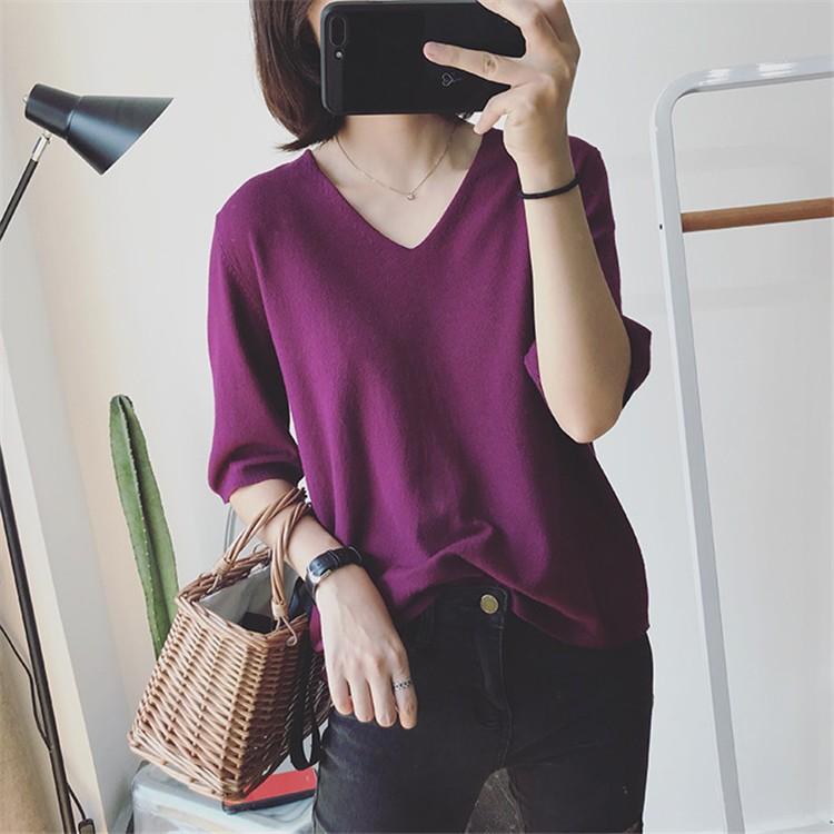 シャツ レディース サマーニット 大きいサイズ 無地 春 夏 ニット ニットソー トップス ブラウス Tシャツ シャツブラウス 体型カバー 半袖 長袖 コーデ Vネック Cd Ad 0085 Youdear 通販 Yahoo ショッピング