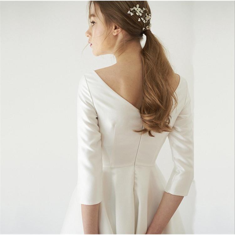 パーティードレス 袖あり 結婚式 ワンピース ドレス サテン a パーティードレス 袖あり 結婚式 ワンピース ドレス サテン a