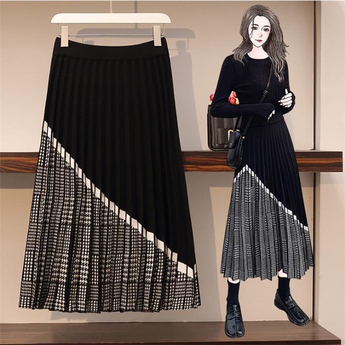 ニットロングスカート Aラインスカート プリーツスカート 千鳥柄スカート ボトムス レディース 上品 通勤 オフィス 着痩せ 切り替え 秋 冬 30代 40代 50代 Cd 0030 Youdear 通販 Yahoo ショッピング