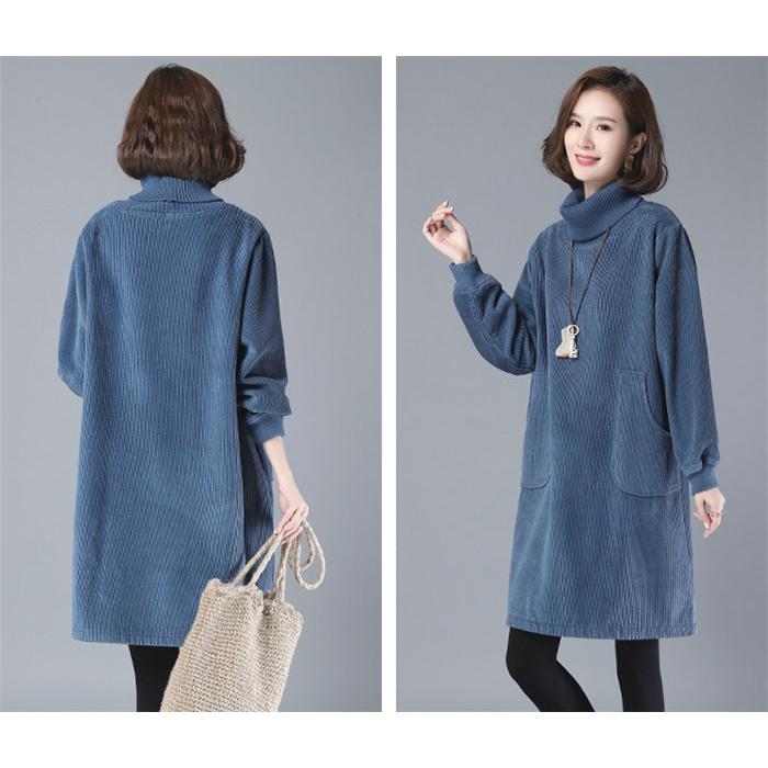 裏起毛ワンピース ハイネックワンピース タートルネック 長袖 体型