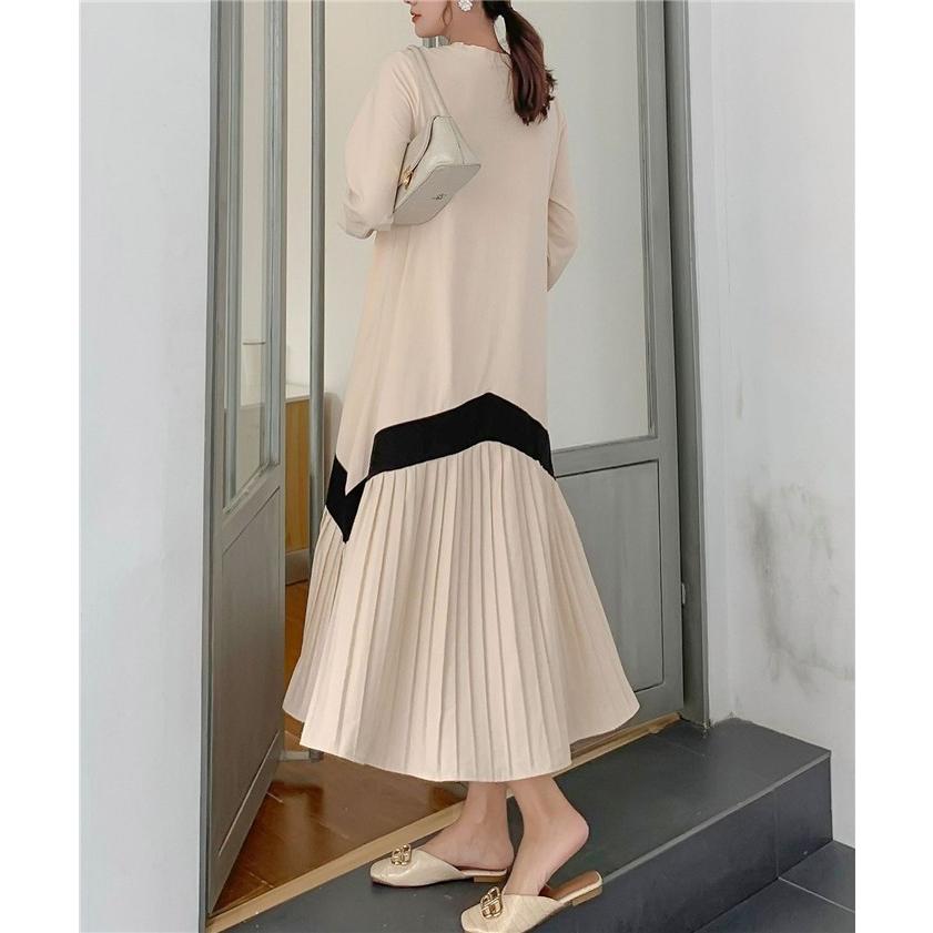 ロングワンピース ワンピース レディース プリーツ裾 きれいめ 春 夏