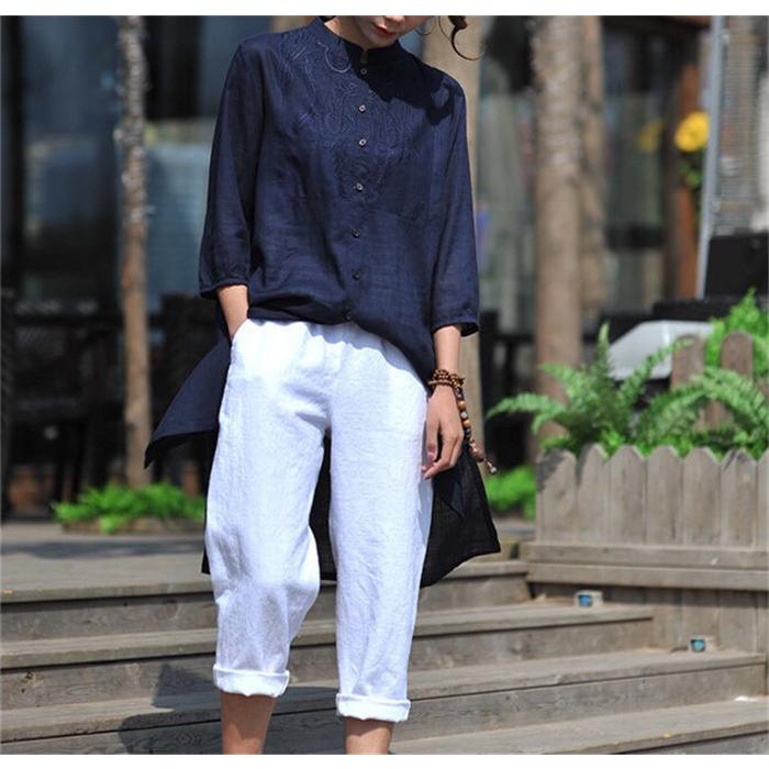 綿麻混ワンピース レディース 40代 夏 春 トップス ロングシャツ チュニック ゆったり シャツワンピース 7分袖 リネンシャツ 大きいサイズ スリット 刺繍 コーデ Cd Bj 0131 Youdear 通販 Yahoo ショッピング