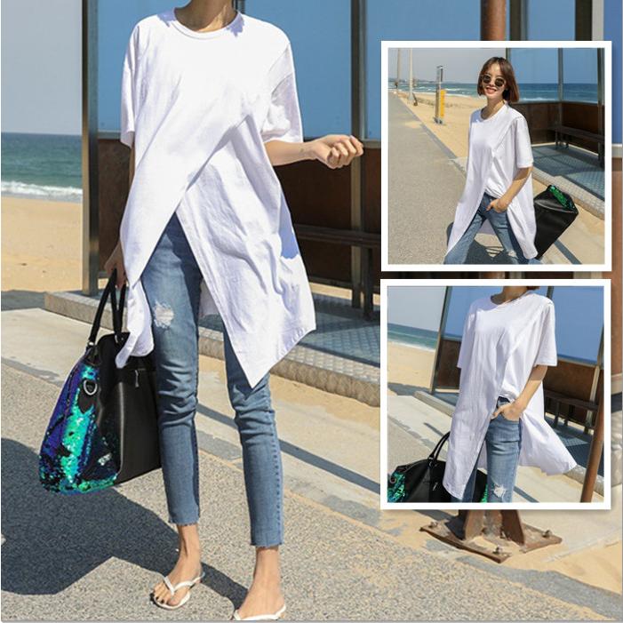 Tシャツ ロング丈 Tシャツ シャツブラウス 半袖 レディース 綿 トップス ゆったり 大きいサイズ プルオーバー チュニック 体型カバー 夏 コーデ 不規則 30代 Cd Bk 0060 Youdear 通販 Yahoo ショッピング