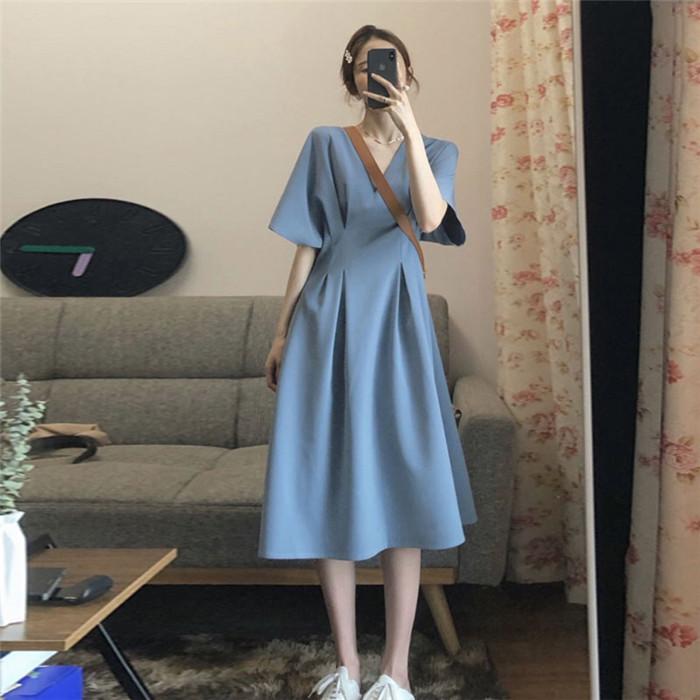 ワンピース ミモレ丈 フレアワンピース レディース 夏 フレンチスリーブ ハイウエスト 体型カバー 大きいサイズ Aライン 着痩せ カジュアル ドレス 30代 40代 Cd Bl 0030 Youdear 通販 Yahoo ショッピング