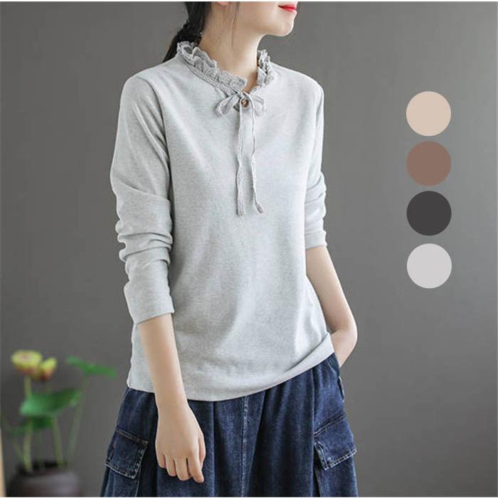 Tシャツ 長袖 レディース ブラウス プルオーバー Tシャツ トップス カットソー リボン オフィス 通勤 秋 冬 フリル レース 無地 コーデ 代 30代 40代 50代 Cd Bl 0045 Youdear 通販 Yahoo ショッピング