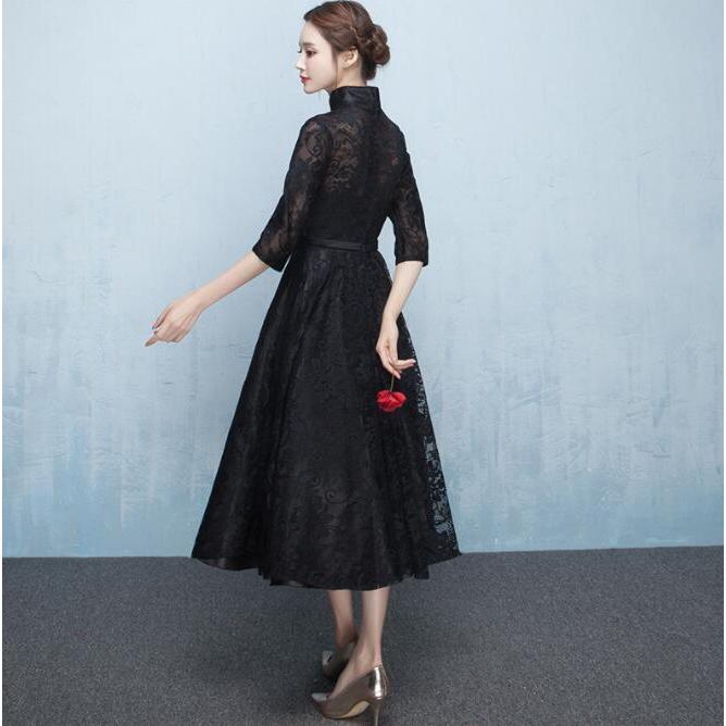 パーティードレス 結婚式 袖あり レース ドレス ウェディングドレス