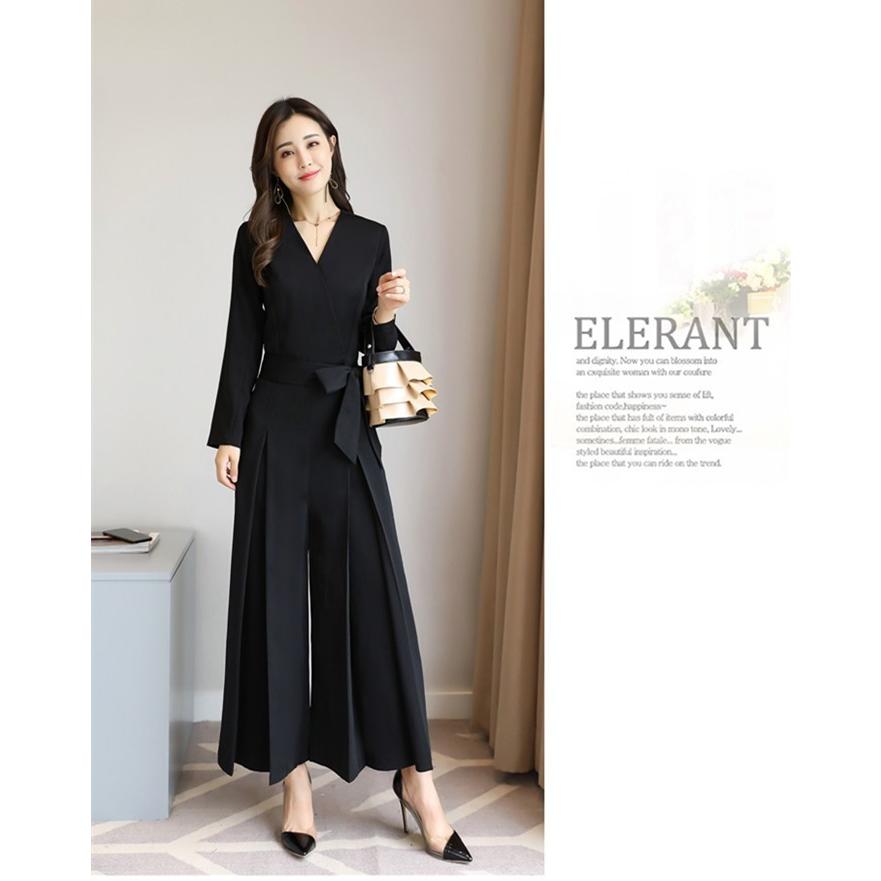 パーティードレス オールインワン パンツドレス 結婚式 ワイドパンツ V