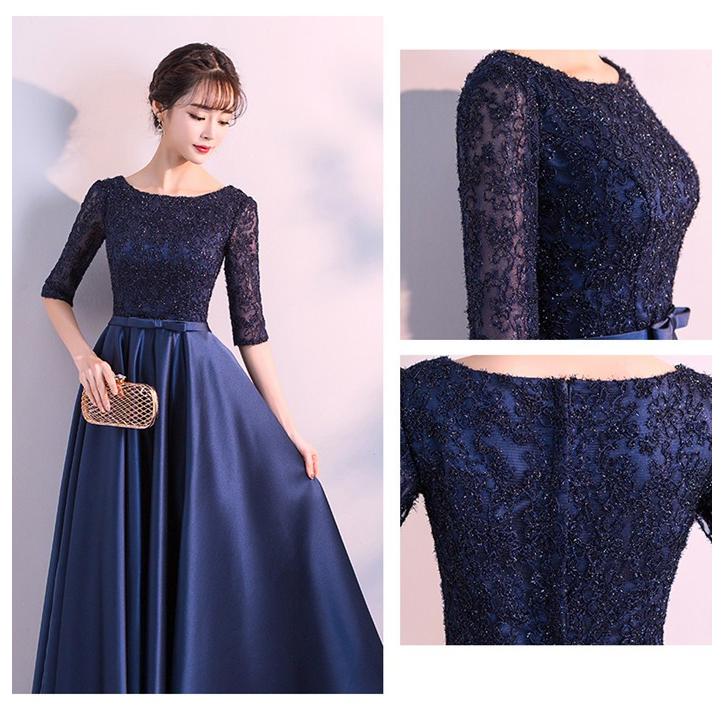 在庫一掃 パーティードレス 結婚式 ドレス 袖あり ロングドレス 演奏会 紺色ドレス きれいめ パーティドレス 二次会 ドレス 卒業式 成人式 在庫一掃 ロングドレス 演奏会 大人 発表会 パーティードレス 結婚式