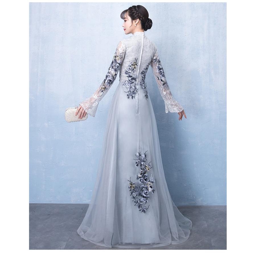 パーティードレス 結婚式 ドレス 袖あり ロングドレス 演奏会 大人