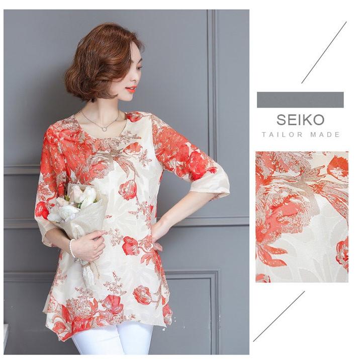 シフォン ブラウス ロング丈 チュニック 花柄 レディース T シフォン ブラウス ロング丈 チュニック 花柄 レディース T